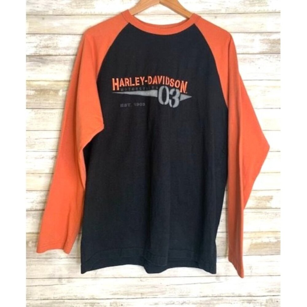 Harley-Davidson M Long Sleeve Raglan Shirt Black & Orange Size L‎ 100% Cotton